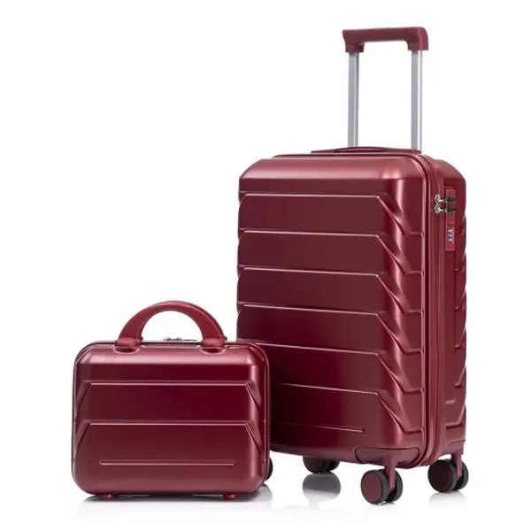 2 Piece Hardside Spinner Luggage Set Wine Red 14 Inch Underseat Bag and 20 Inch Cabin Suitcase with Combination Lock Anti Scratch ABS for Road Trip Cruise Airport Fashion Durable Watertight
