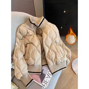 Women's Elegant & Bomber Jacket - / Coat with, -Tone Zipper & Contrasting Collar, Machine Washable Winter Outerwear, Structured Design for Casual or Formal Wear