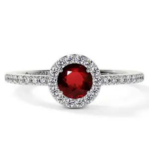 Classic Round Ruby Halo Ring with Prong Set Diamonds (0.93cttw)- RRB001-5X5-AAA