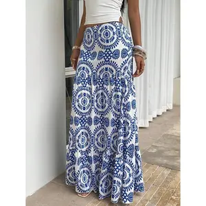 Sunnyshic Full Print Casual Loose Low Waist Skirt Fabric White