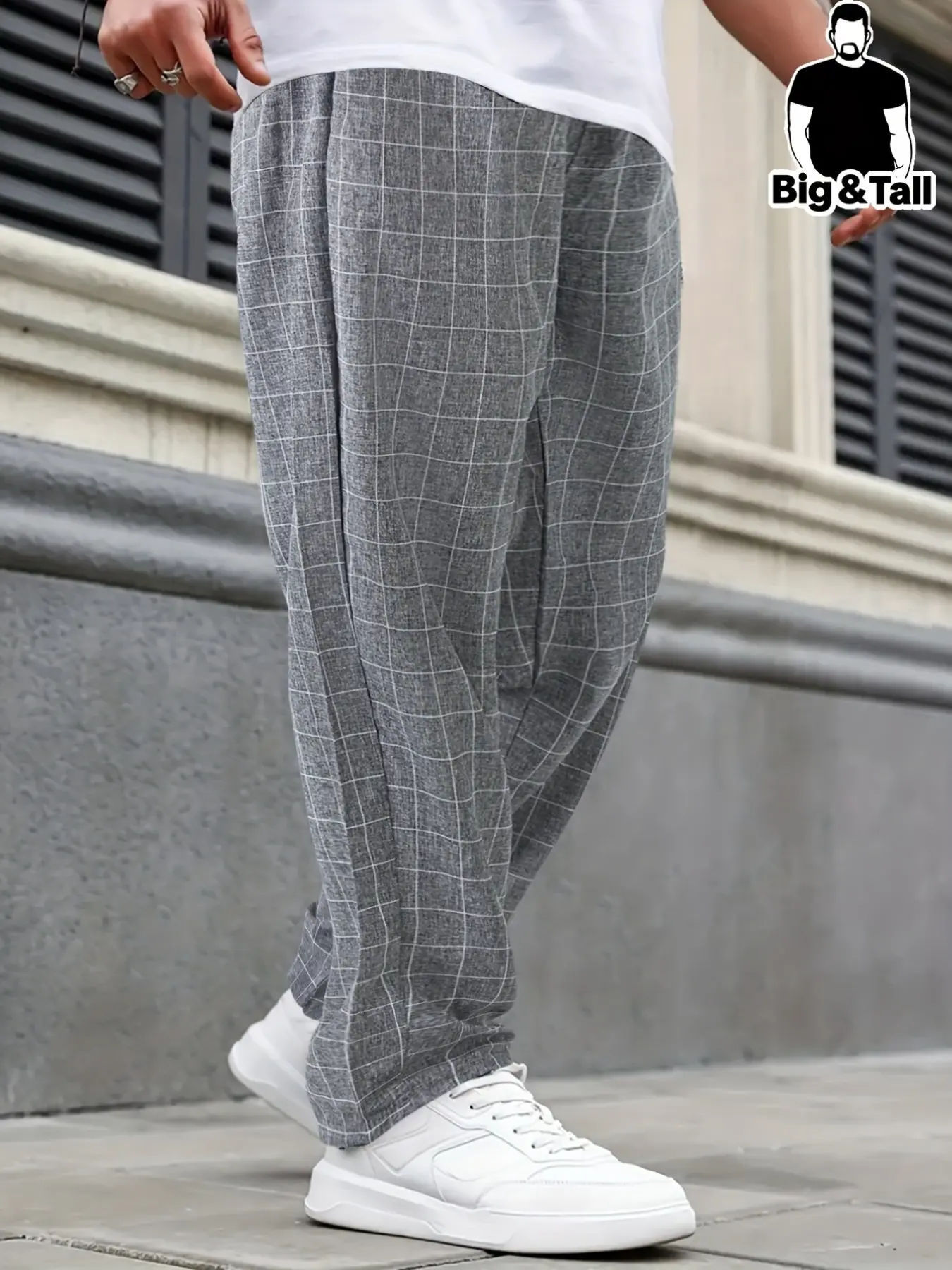 Large Size Men's Plaid Checked Pocket Slim Fit Casual Straight Leg Pants, Comfortable All-Season Wear, Fashionable Men's Leisure Pants, All Seasons Trousers