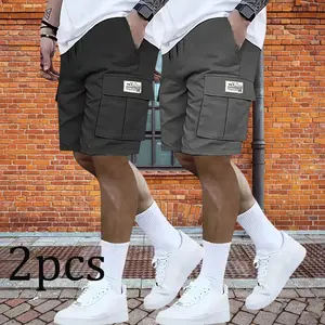 Pack of 2 men’s  lightweight fabric, slanted pocket design, versatile casual everyday wear suitablune for beach vacations; set with durable, wrinkle-resistant fabric that lasts long, ideal for daily wear. bop shorts summer run solid color work shop,summer
