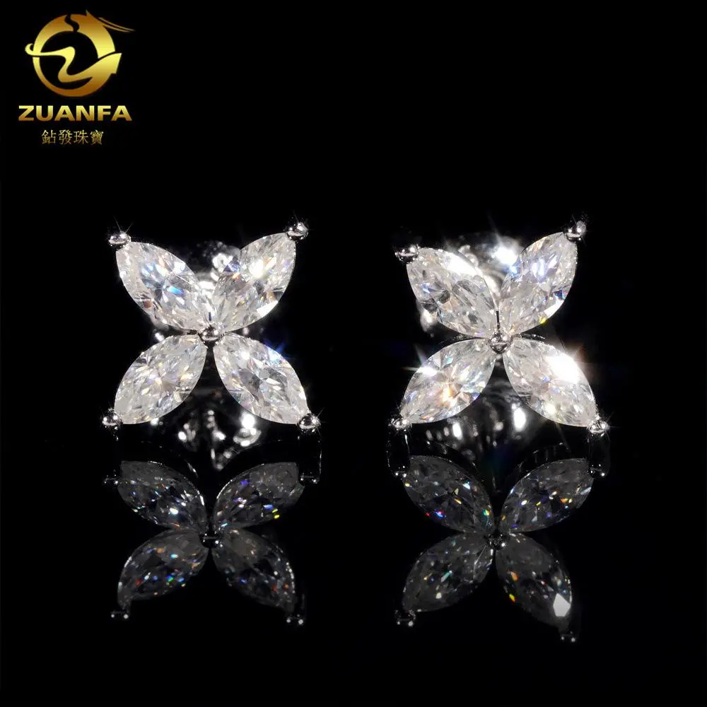 S925 Silver Flower Stud Earrings - GRA Certified D Color VVS Round Moissanite, Gold-Plated, Never Fade, Lasting Brilliance, Adults' Hip-Hop Jewelry, Casual Wear, Choking Hazard Small Parts Note