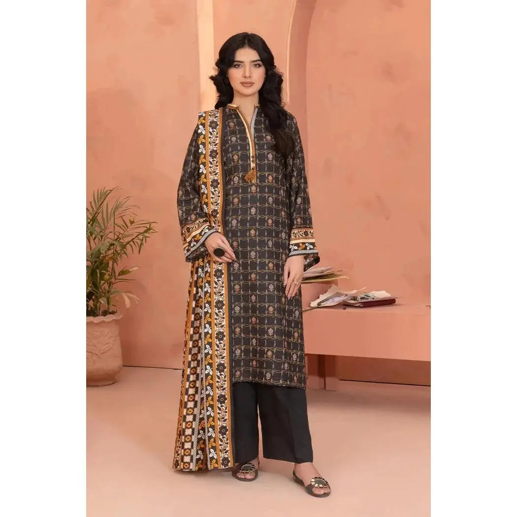 Women's 3PC Printed Stitched Karandi Suit (KKR-3595) - Stylish Shirt, Comfortable Trouser, Premium Fabric Women's Clothes Set, 3Pc Suit, Casual, Three-Pieces, Fashion