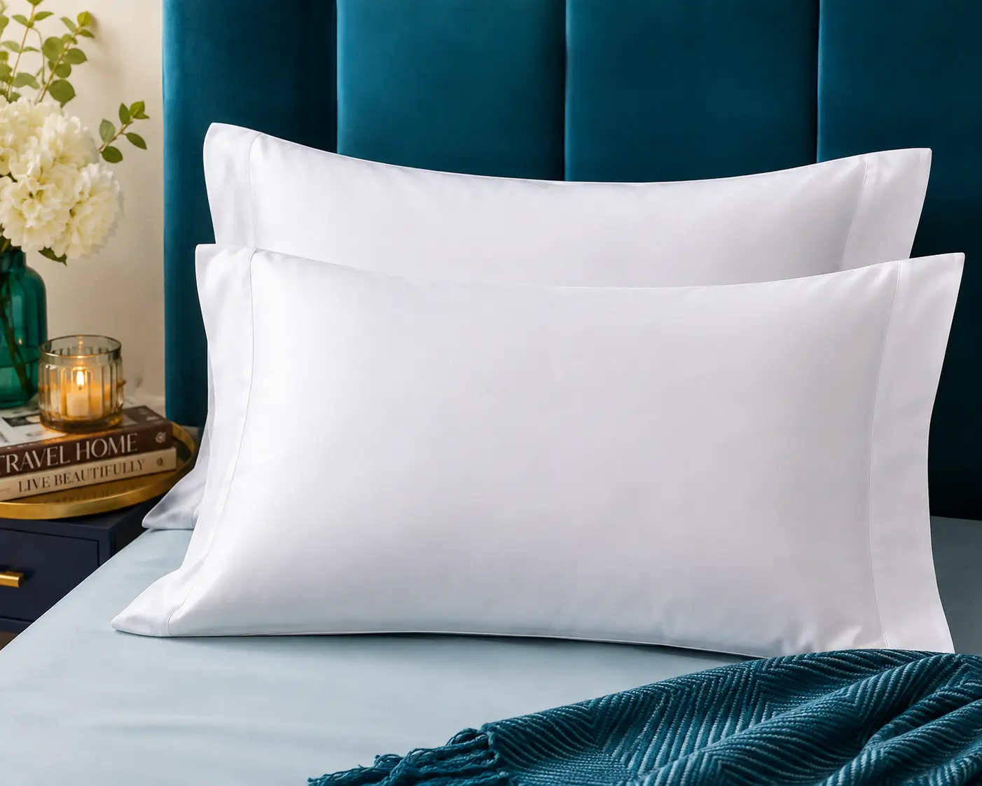 100% Egyptian Cotton Pillow Cases, 1000 Thread Count Pillowcases, Sateen Weave, Silky Soft Hotel - Like Bed Pillow Covers for Comfy Sleeping, Snug Fit