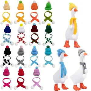 30 Pcs Desk Goose Outfits 7inch Mini Knitting Hats & Scarves Mini Goose Outfits Clothes Costume Adjustable