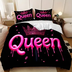 3-piece bedding set - Pink diamond crown Queen design down comforter set (1 duvet cover + 2 pillowcases, filling not included) - a soft and comfortable gift for family and friends, suitable for family bedrooms and guest rooms.