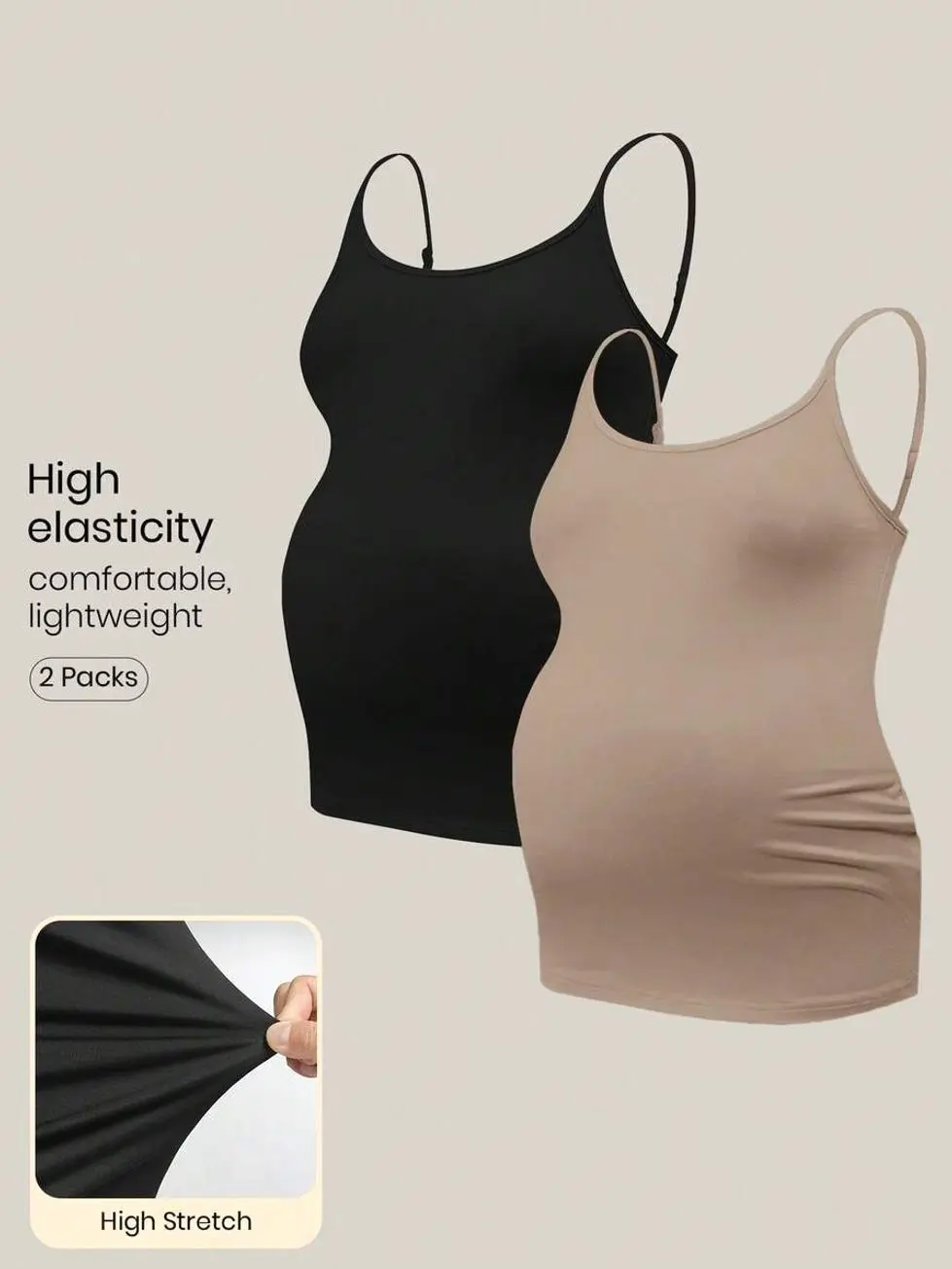Maternity Spaghetti Strap Camisole, Slim Fit Stretchy Basic Summer Pregnancy Tank