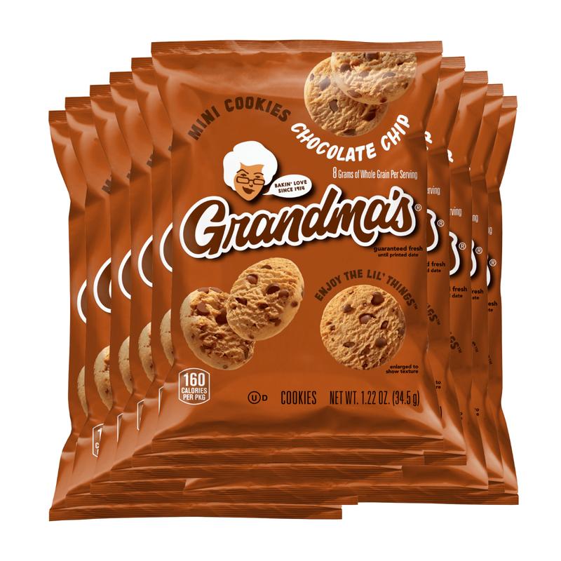 Grandma's Mini Chocolate Chips Cookies 10x Pack Homemade Snacks for Any Occasion - Ideal for Packing - 270 Calories per Pack 2.12oz Baked