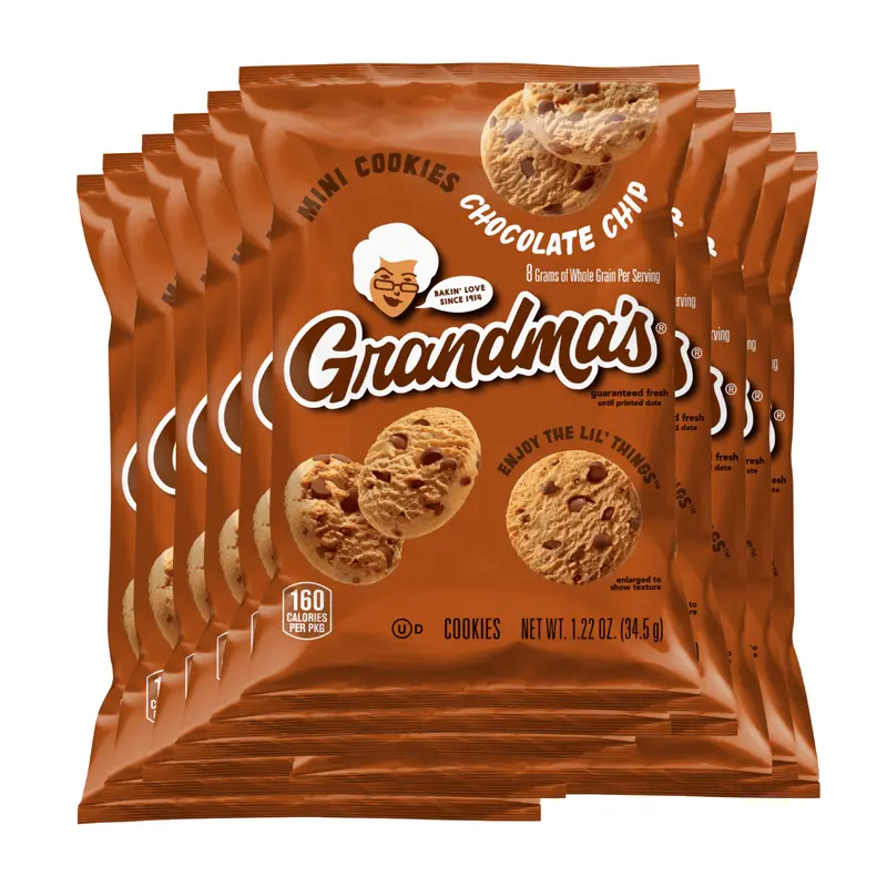 Grandma's Mini Chocolate Chips Cookies 10x Pack Homemade Snacks for Any Occasion - Ideal for Packing - 270 Calories per Pack 2.12oz Baked