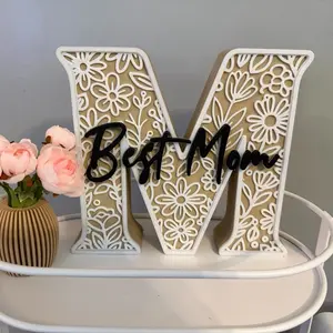 Personalized "Best Mom" Floral Letter Sign Custom Mother's Day Gift 3D Printed Home Decor for Special Occasions