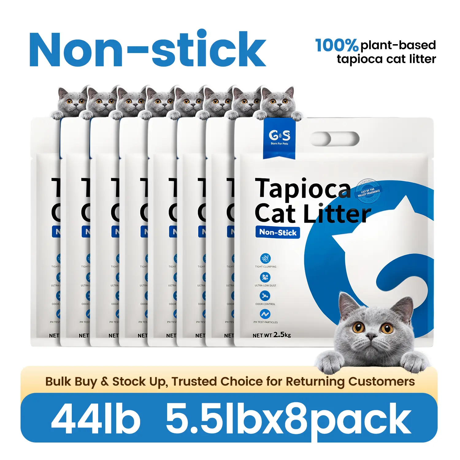G&S Premium Tapioca Cat Litter – 8-Pack Long-Term Supply, Strong Clumping, Low Dust, Odor Control