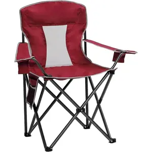 Collapsible Folding Camping Chairs Heavy Duty Lawn Foldable Chair with Cooler Bag, Storage Pocket, Waterproof Bag Outdoor Arm Sport Chair, Supports 325LBS, Red
