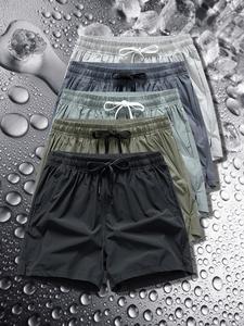 Men's Zipper Pocket  Shorts, Regular Fit Casual Drawstring Waist Shorts for Daily Outdoor Wear, Men Bottoms for All Seasons, Casual Fashionable ice silk Shorts, Breathable Athletic Shorts 92%Nylon 8%Spandex
