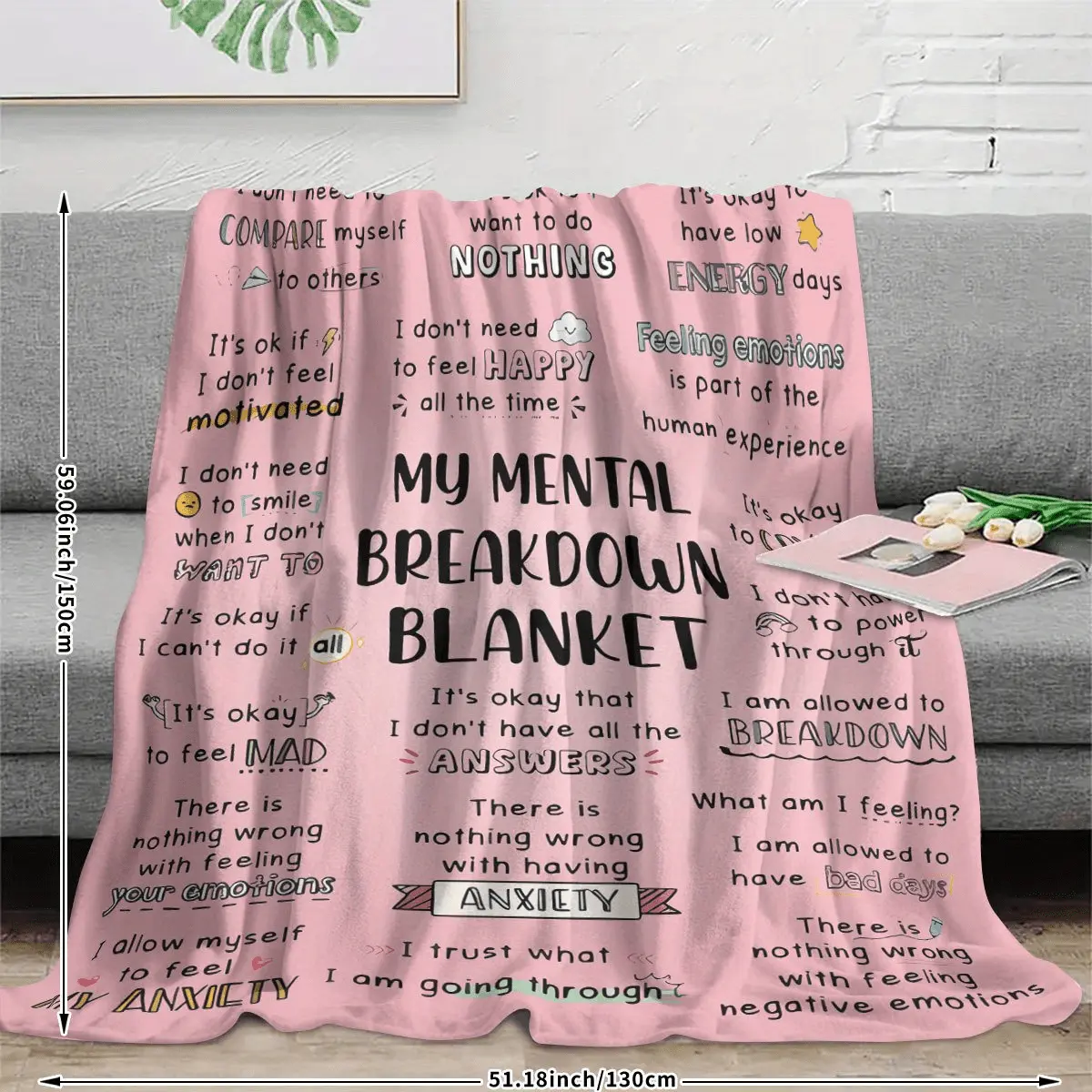 Knitted texture, My Mental Breakdown Blanket - Modern Flannel, Machine Washable, 100% Polyester, Digital Print, Tear-Resistant, All-Season Use for Home Decor, Bed, Sofa, Travel, Throw Blanket