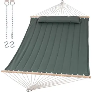 SUNCREAT Double Hammock for 2 Person, Extra Large Outdoor Portable Hammock with Hardwood Spreader Bar, Soft Pillow, 475 lbs Capacity, Gray Green