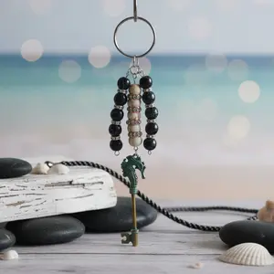 Handmade Beaded Keychain with Seahorse Antique Style Key - Unique Design & Colorful Beads