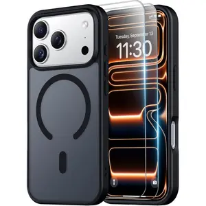 （2PCS Screen Protector）Magnetic phone case for iPhone 17 16 15 14 13 12 Pro Max plus Case,16E, with 2PCS Tempered Glass Screen Protector Translucent Matte Case Anti-Scratch Anti-Fingeprint Slim Phone Case for iPhone 17 Pro Max