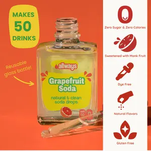 Allways Drops Grapefruit Soda Water Flavor Enhancer | Zero Sugar Grapefruit Citrus Soda Drink Drops | Naturally Sweetened citrus soda Flavoring for Water Sparkling Water and Mocktails