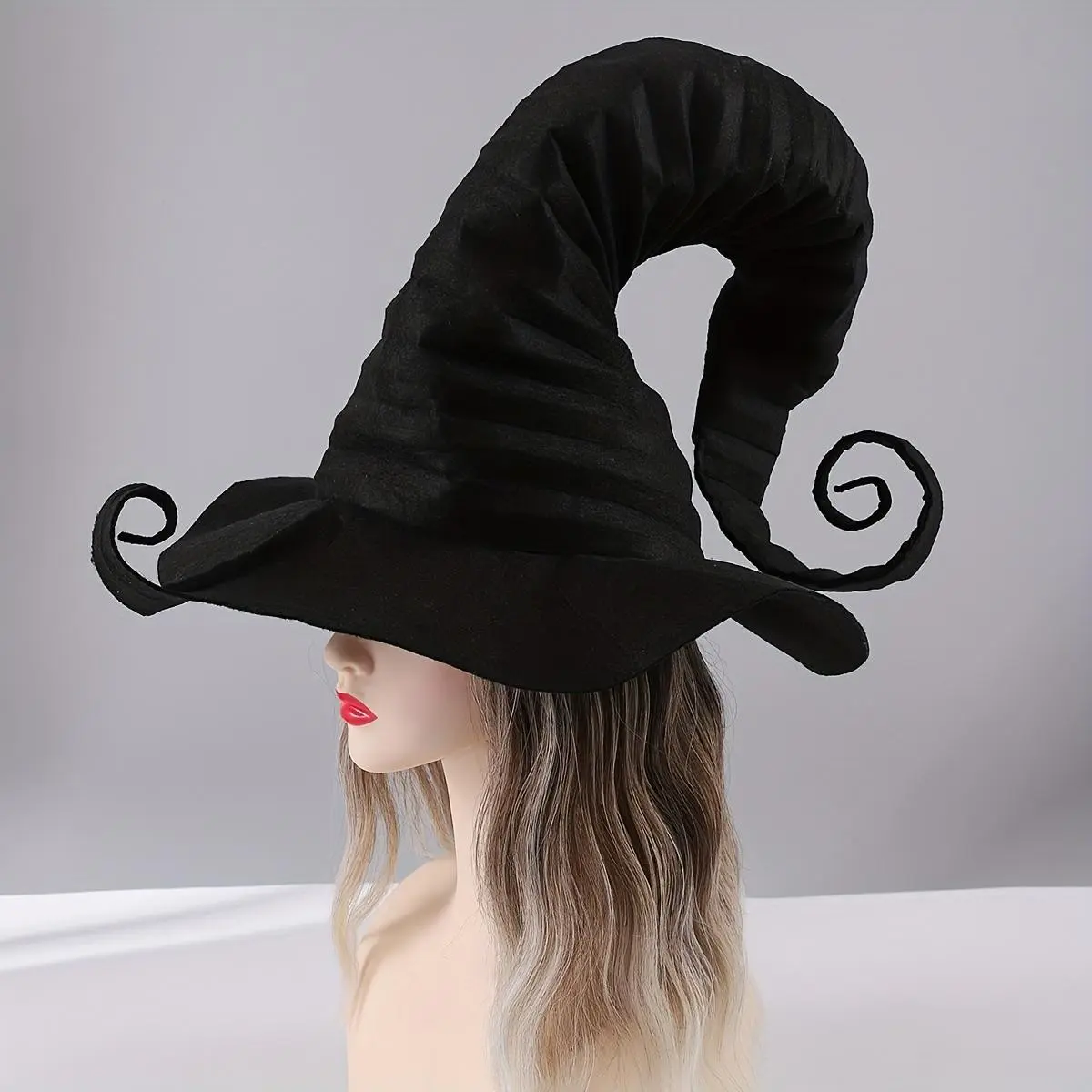 Oversized Ruffled Witch Hat | Gothic Pointed Rotating Design - Premium Fabric Party Accessories for Halloween, Christmas & All Festivals