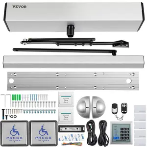 【Summervibes】VEVOR Automatic Door Opener, 100-240V for Max.220lbs Doors, Swing Door Operator for Disabilities with 2 Wireless Remotes, Keypad, 2 Exit Buttons, 5 ID Cards, 2 Stainless Steel Push Buttons, CE Listed