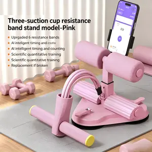 Smart AI Counting Sit-Up Assistant with Phone Holder, 6-Tube Resistance Bands, 3 Suction Cups for Stable Home Core Training