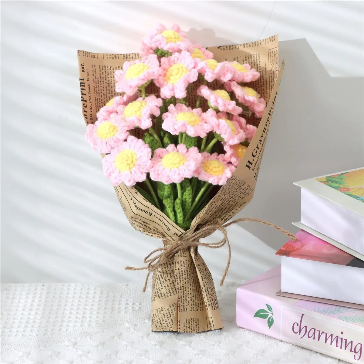 Crochet Daisy Bouquet, Artificial Flower Bouquet, Fake Flowers, Fake Bouquets, Decorative Flower for Home Decor, Perfect Gift for Birthday & Party, Fruit, Gifts For Women, Woven Crochet Bouquet, Artificial Flower Decorations