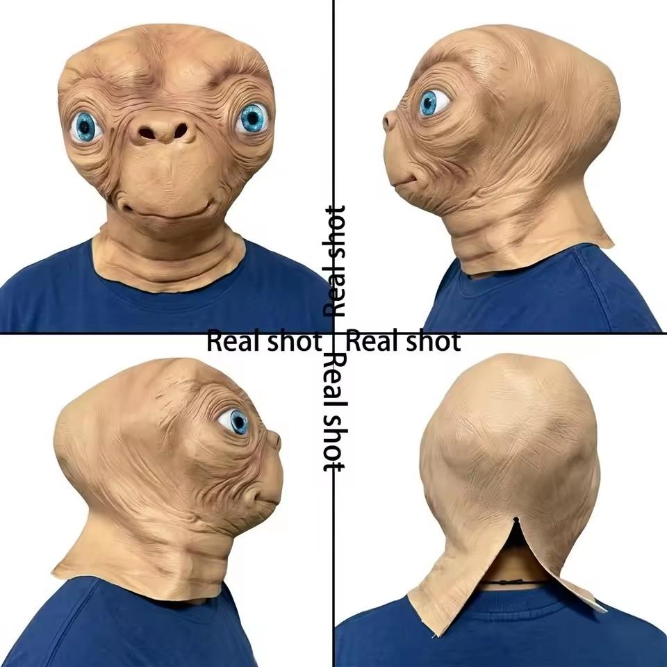 Realistic ET Alien Latex Mask Halloween Carnival Party Movie E.T. the Extra-Terrestrial Cosplay Creepy E.T. Alien Full Head Mask men andwomen costume