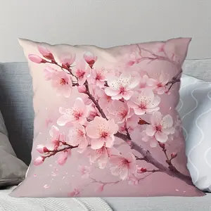 Double-sided 1pcs square pillow with a pink flower theme, printed on short plush material, multi-purpose decorative throw pillow suitable for Christmas, Easter, St. Patrick's Day, Ramadan, Valentine's Day, New Year, birthday parties, home, office