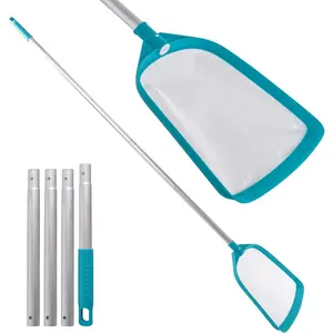 Professional Swimming  6 Foot Leaf Skimmer Net with 5 Aluminum Pole Sections - Ultra Fine Mesh Netting, Clean Remove Leaves Debris Fast - , , Pond Cleaning Maintenance