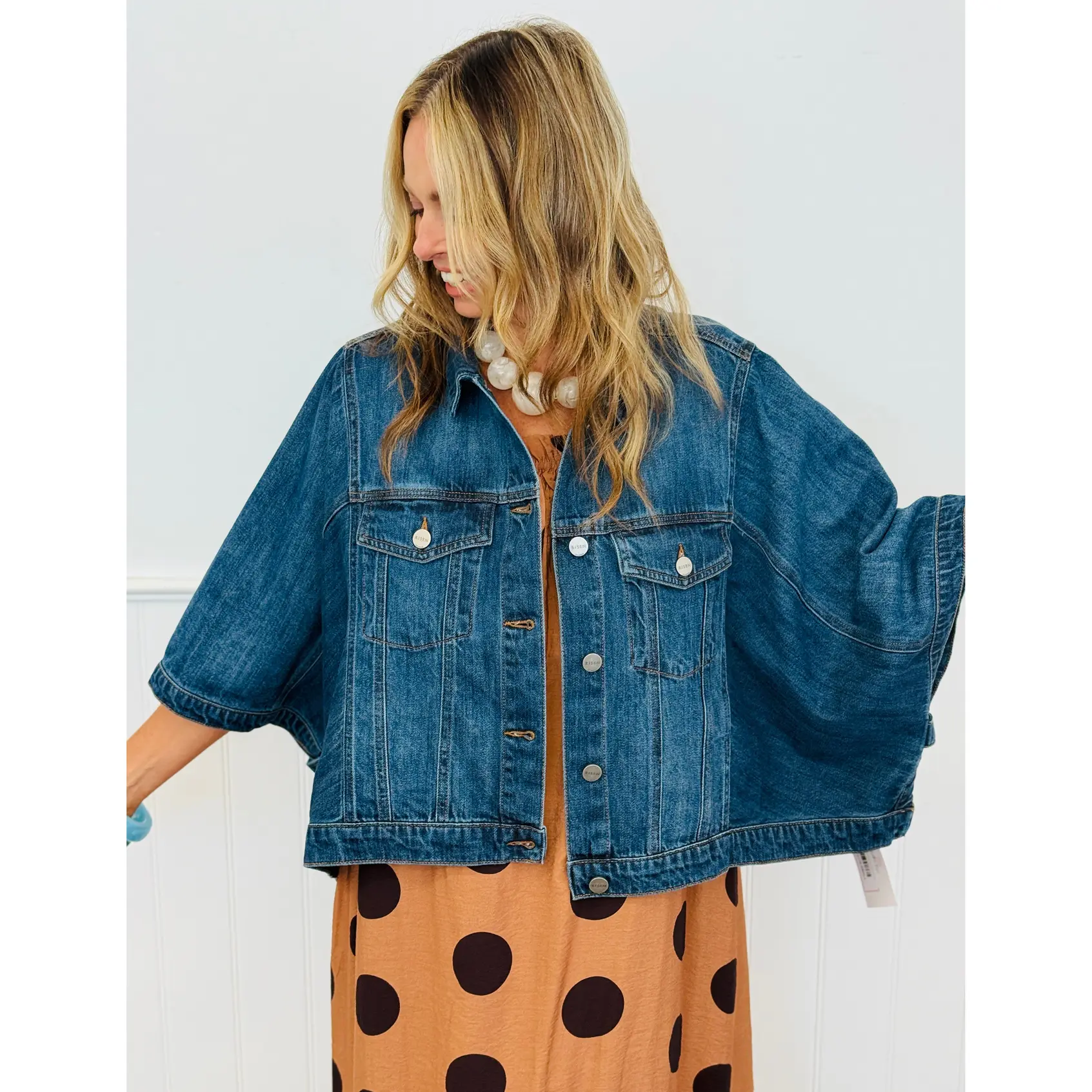 Risen Dark Denim Flowy Cape Jacket (Reg & Plus)