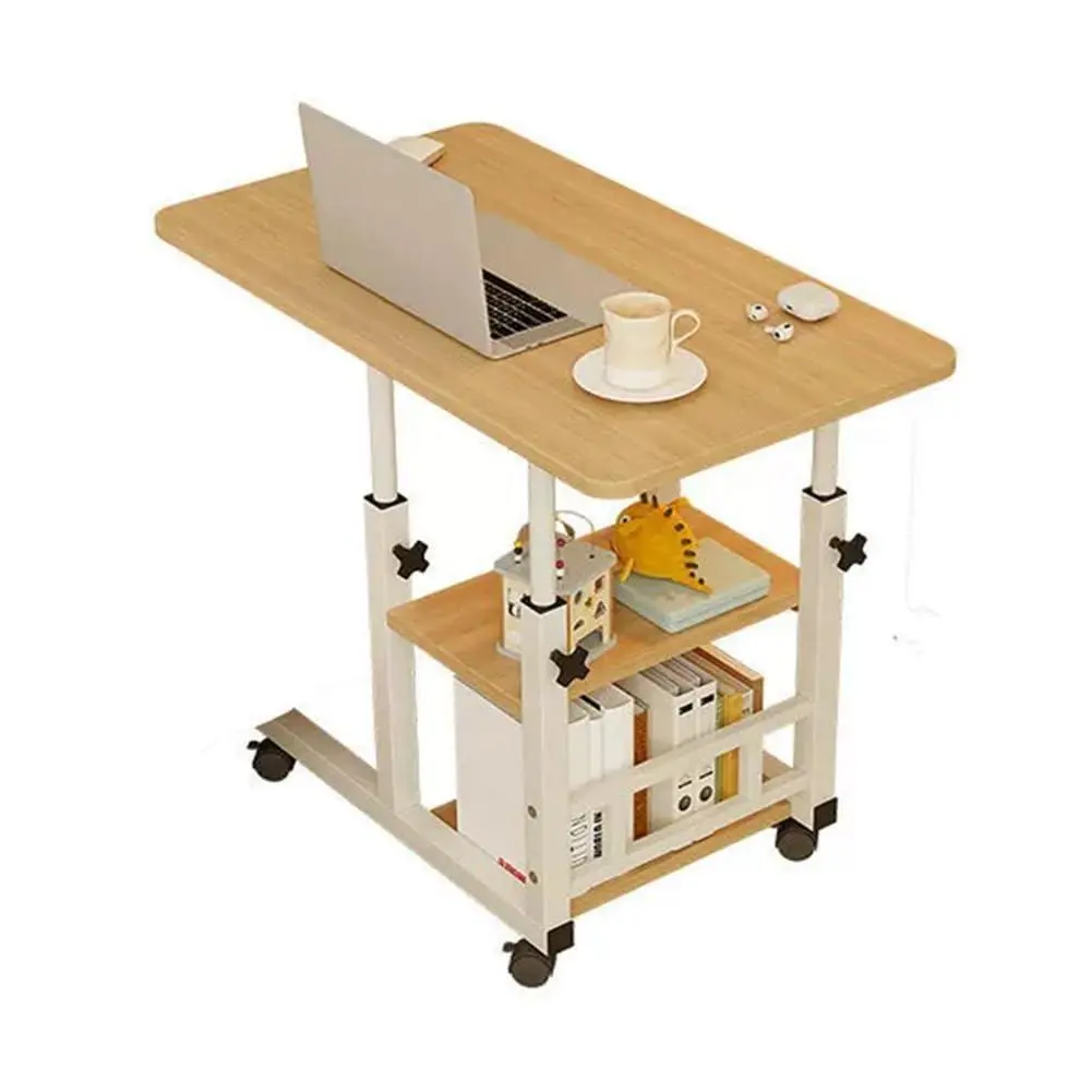 Height Adjustable c Table with Wheels, Small Overbed Tables, End Table with Storage Shelves, Sofa Desk Hospital Laptop Stand Drawing Desk Mobile Couch Snack Side Desks with Tiltable Drawing Board-Walnut 80 X 40cm
