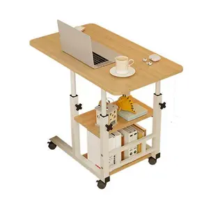 Height Adjustable c Table with Wheels, Small Overbed Tables, End Table with Storage Shelves, Sofa Desk Hospital Laptop Stand Drawing Desk Mobile Couch Snack Side Desks with Tiltable Drawing Board-Walnut 80 X 40cm