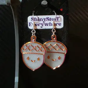 3D Printed Rose Gold Glow-in-the-Dark Acorns Earrings, Costume Jewelry with Choking Hazard Small Parts Note