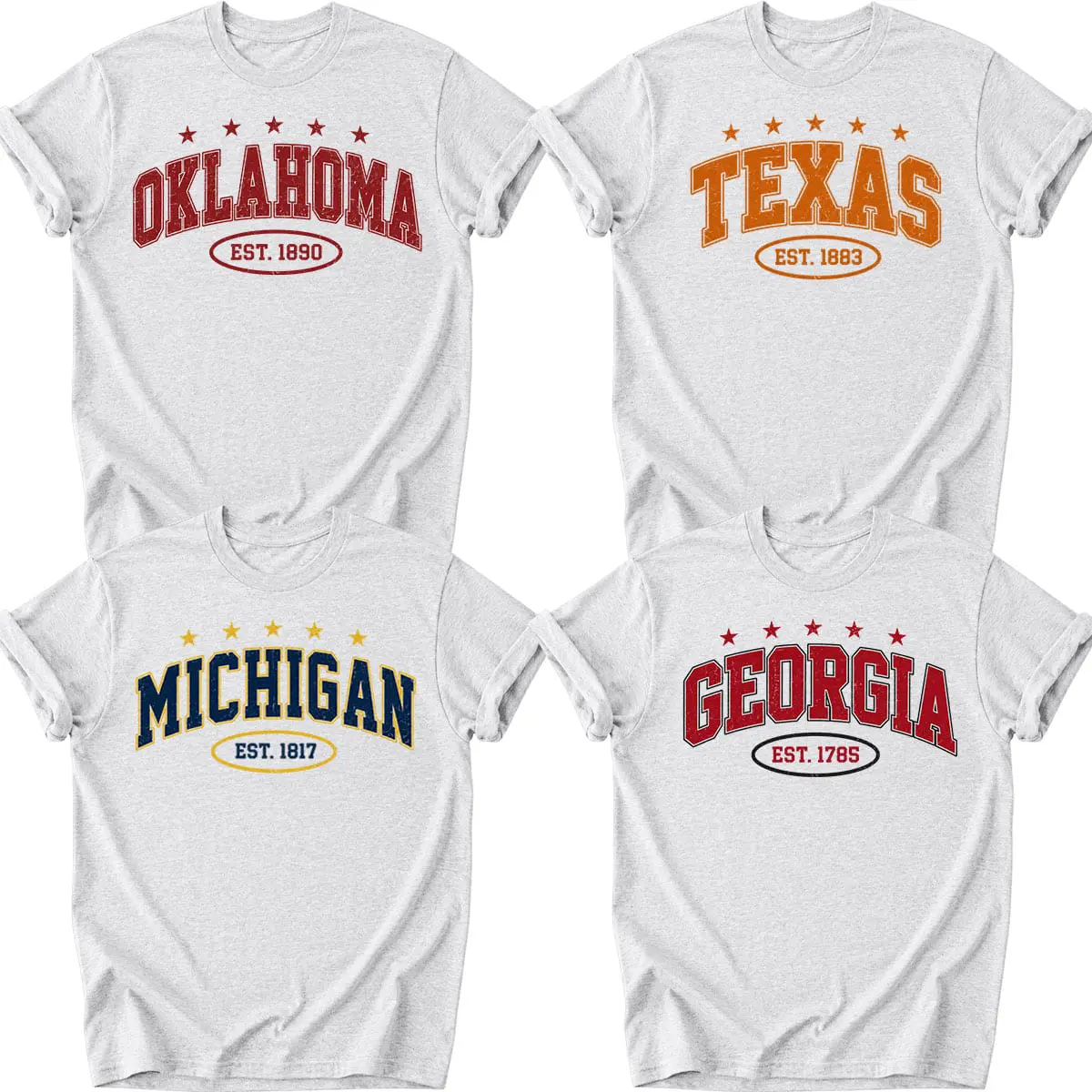 Vintage Varsity College T-Shirt, Ash Grey Distressed State Name Graphic Tee, Classic Athletic Unisex Shirt for Men Women, Birthday Gift for College Fans Casual Black