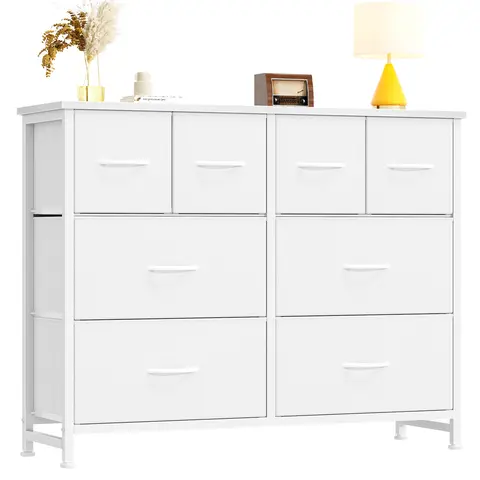 Sweetcrispy 8-Drawer Sturdy Fabric Cabinet with Metal Frame - Rectangular Interior Storage Furniture, Assembly Required Drawers and Cabinets, Dorm Bedroom Dresser with Anti-Tip Rods