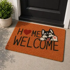 Simply Home Pet-Themed Welcome Mat 16x24 Inch – Non-Slip Indoor & Outdoor Entryway Doormat, Durable Decorative Floor Mat, Orange/Rust
