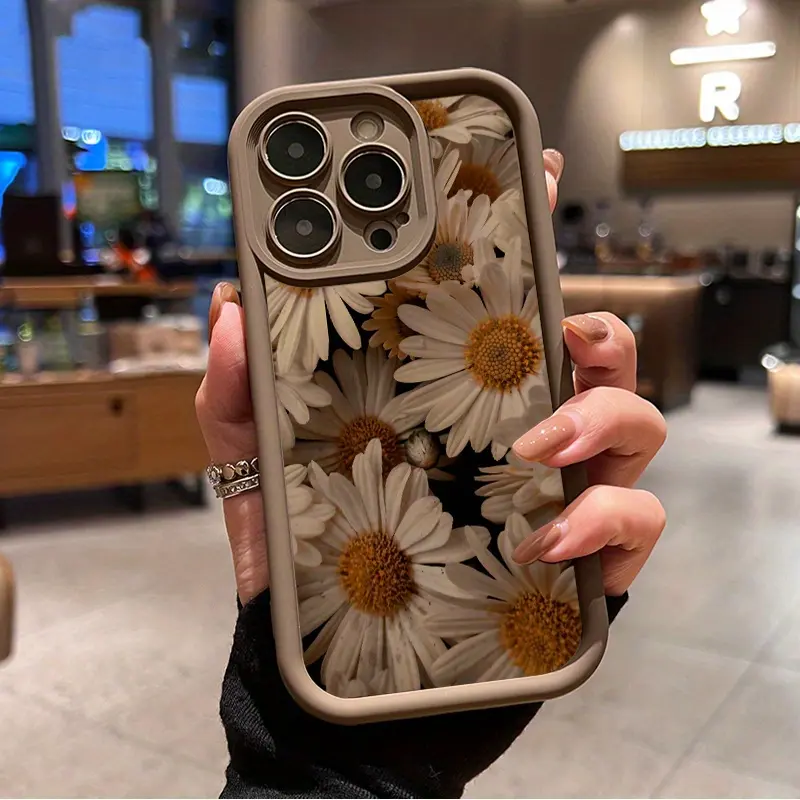 Vintage Daisy Pattern Silicone Waterproof Protective Phone Case - TPU Lens Protection, Raised Edges, Shockproof Durable Soft Cover, 2D Printed Mobile Accessories for iPhone 17 Pro Max 16 16e 15 14 Plus 13 12 Mini 11 Air X XS (Gift Option)