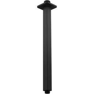 Shower Arm with Flange, Ceiling Mounted Fixed Shower Pipe, Bathroom Straight Rain Shower Replacement Arm, Universal Connection 1/2 NPT (16 Inch Square, Matte Black)