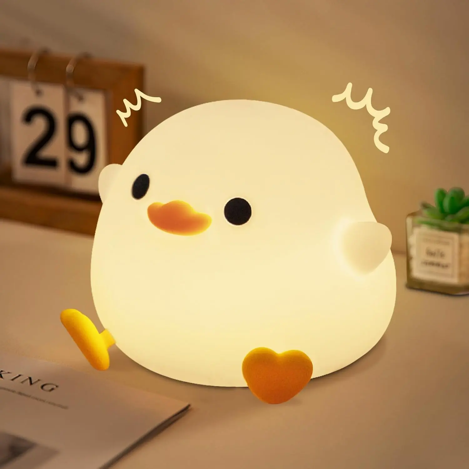 Duck Lamp, Cute Pea Duck Night Light, 2 Levels Dimmable Ducky Night Lamp, LED Squishy  Light for  Sleep, Rechargeable Bedside Touch  Lamp,  Dorm Decor