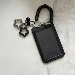 Morandi Colorful Star Pendant Retractable Plastic Card Holder with Keychain Cute and Practical for Buses, Campus, ID, and Credit Cards Durable Plastic Accessory, Id Card Holder, Photocard Holder, Badge Holder, Bu Pas Card Holder, Bus Card Holder, Card