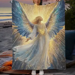 1 Piece Angel Glossy Flannel Blanket – Soft and Comfortable Polyester Parabola with Celestial Wing Design, Perfect for Home Decoration, Outdoor Adventures, Valentine's Day, Thanksgiving, and Christmas, Holiday Gift | Angel Artwork | Warm and Glowing Blank