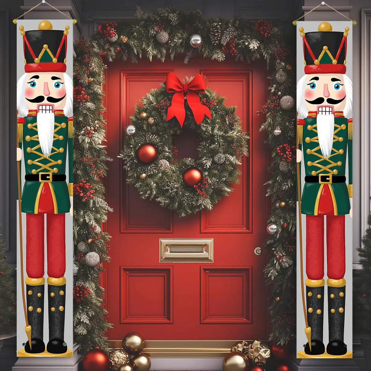 1 Pair Vibrant Christmas Nutcracker Soldier Pattern Christmas Banner, Door Banner Couplets, Christmas Decoration Christmas Pendants Door Christmas Yard Sign, Home Hanging Xmas Porch Sign Decoration for Indoor, Outdoor, Door Holiday Decor