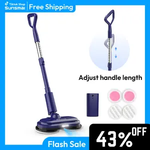 Sunsmai Cordless Electric Spin Mop, 360° Rotary Mop Head, Wireless Spray Design, LED Light and 300ml Spray Box, 60 Minutes of Running Time, Suitable for Hardwood Floors and Tile Floor Cleaning