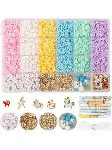 6mm Polymer Clay Bead Kit, Floral Pastel DIY Necklace and Bracelet Making, Resin Clay Mix Beads Set, Jewelry Craft Gift