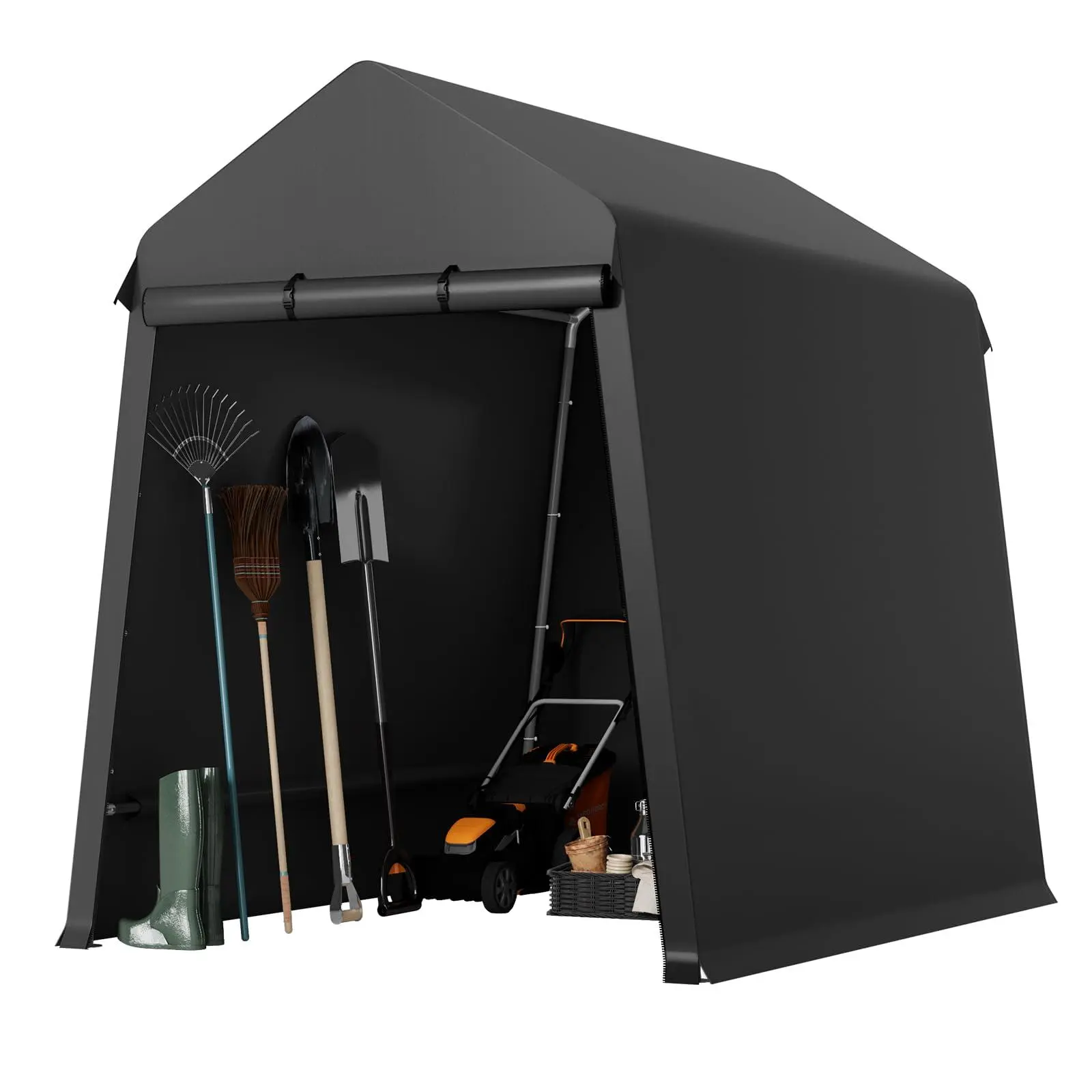 6x8 FT Portable Storage Shed for Outdoors, Heavy Duty Carport with Roll Up Doors and Vents, Garage Storage Shelter for Motorcycle ATV and Garden Tools, Black