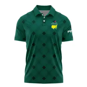 Classic Men’s Polo Shirt with Green Argyle Pattern - Golf Masters Tournament Polo Shirt - Stylish All-Over Print Design