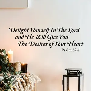 Religious Bible Verse Art, PVC Material, Wall Decor for Living Room, Bedroom, Office, Psalm 37:4, Religious Home Decoration