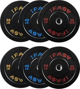 IFAST Olympic Bumper Plate High Bounce Weight with 2-Inch Steel Hub - Strength Training Floor Protection Barbell Weighted Equipment Home Gym