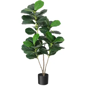 【GARVEE】Artificial Fiddle Leaf Fig Tree in Black Pot - Elegant Indoor Decor for Home, Office, and Living Room - Realistic Fake Plant for Modern Interior Decoration